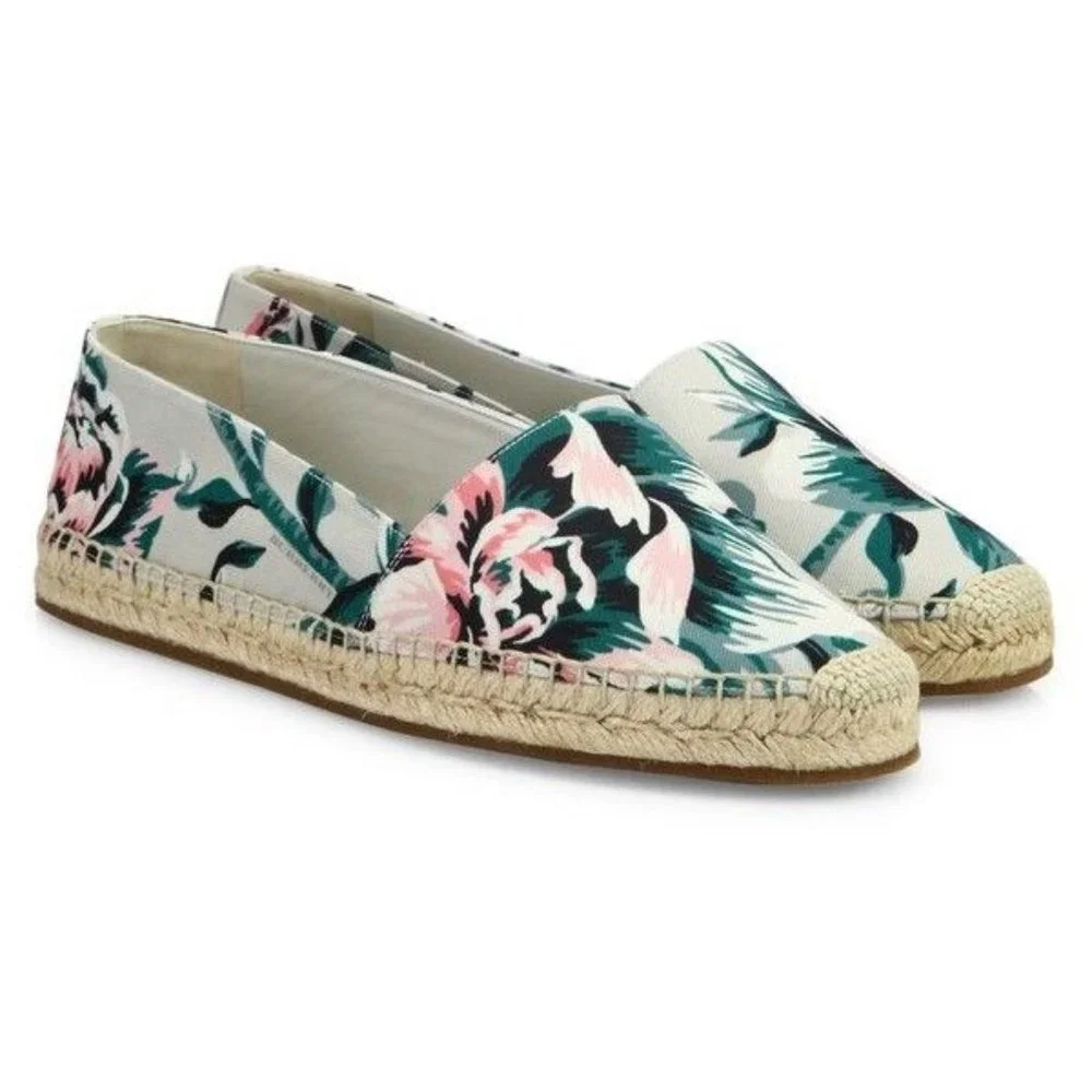 NIB Burberry Peony Rose Print Canvas Espadrilles